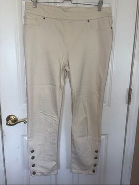 Chico's Cream Jeggings with Ankle Button Detail